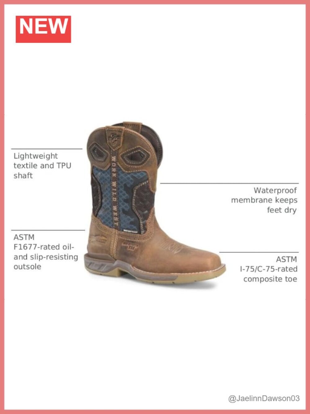 Leather Composite Toe Waterproof Work Boots Roper Style - Picture 2 of 6